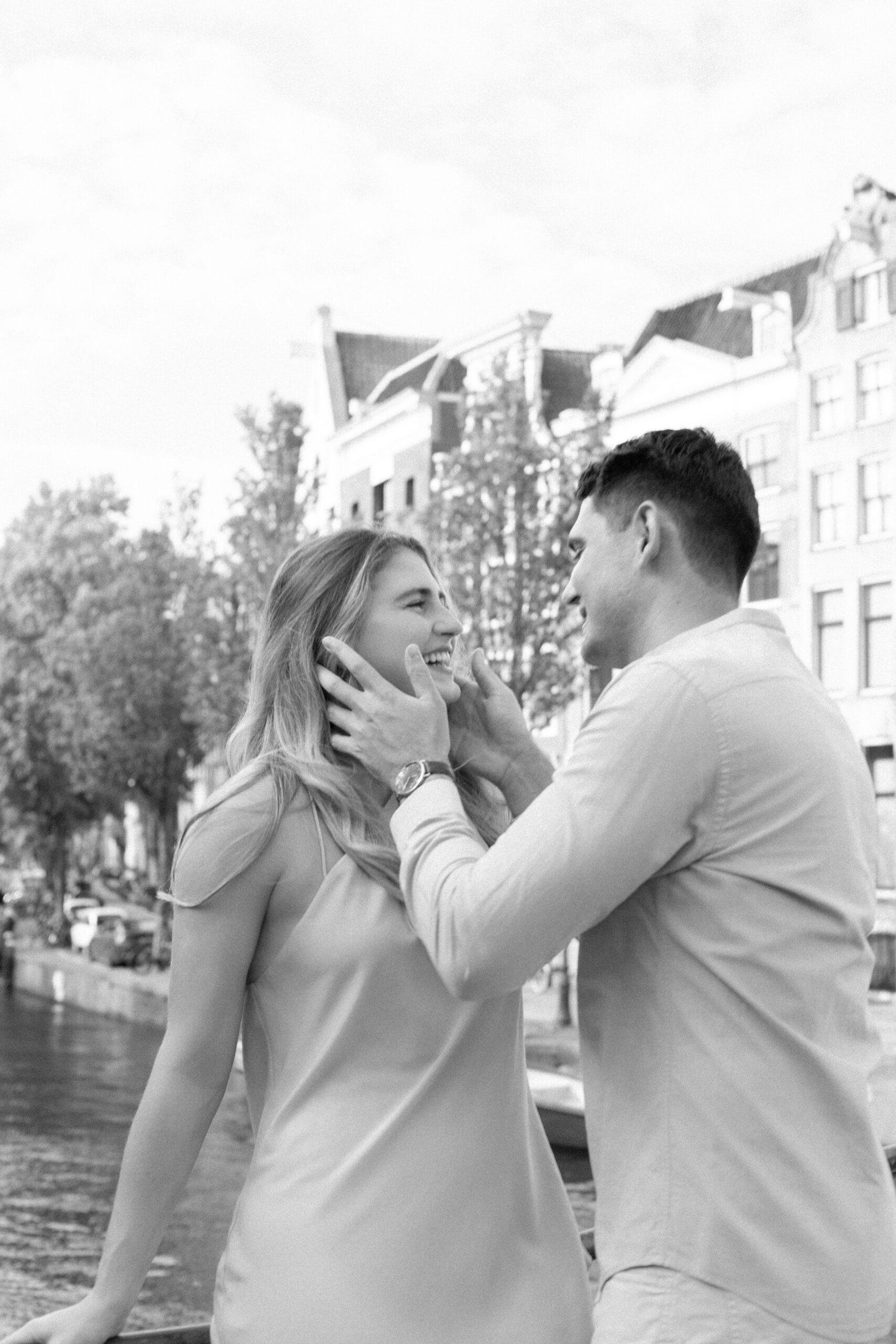 Couple Photoshoot in Amsterdam: A Romantic Escape Captured in Editorial Style 5 Black and white portrait of a couple about to kiss