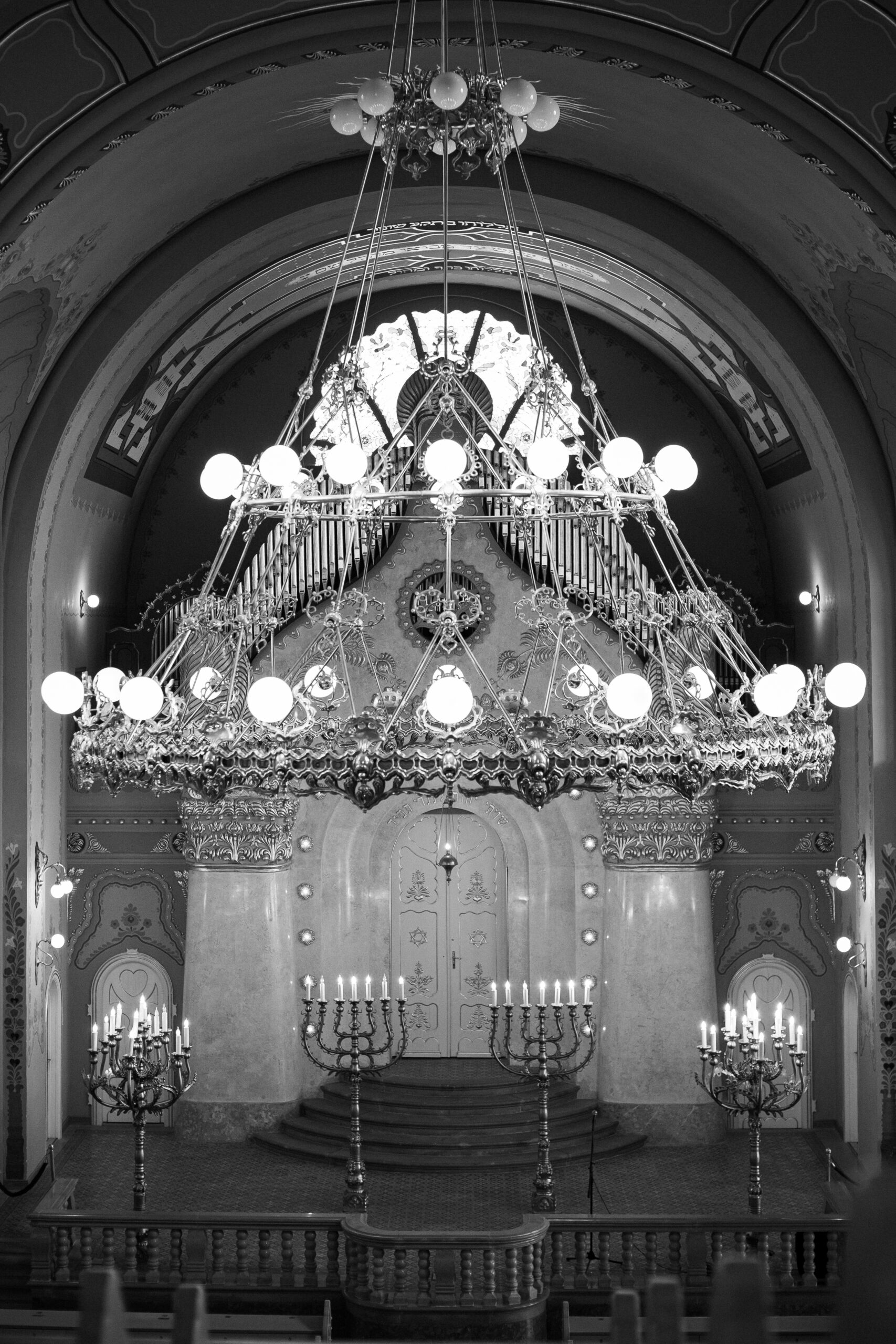 Interior details of the Sinagogue in Subotica, Serbia - grand chandelier