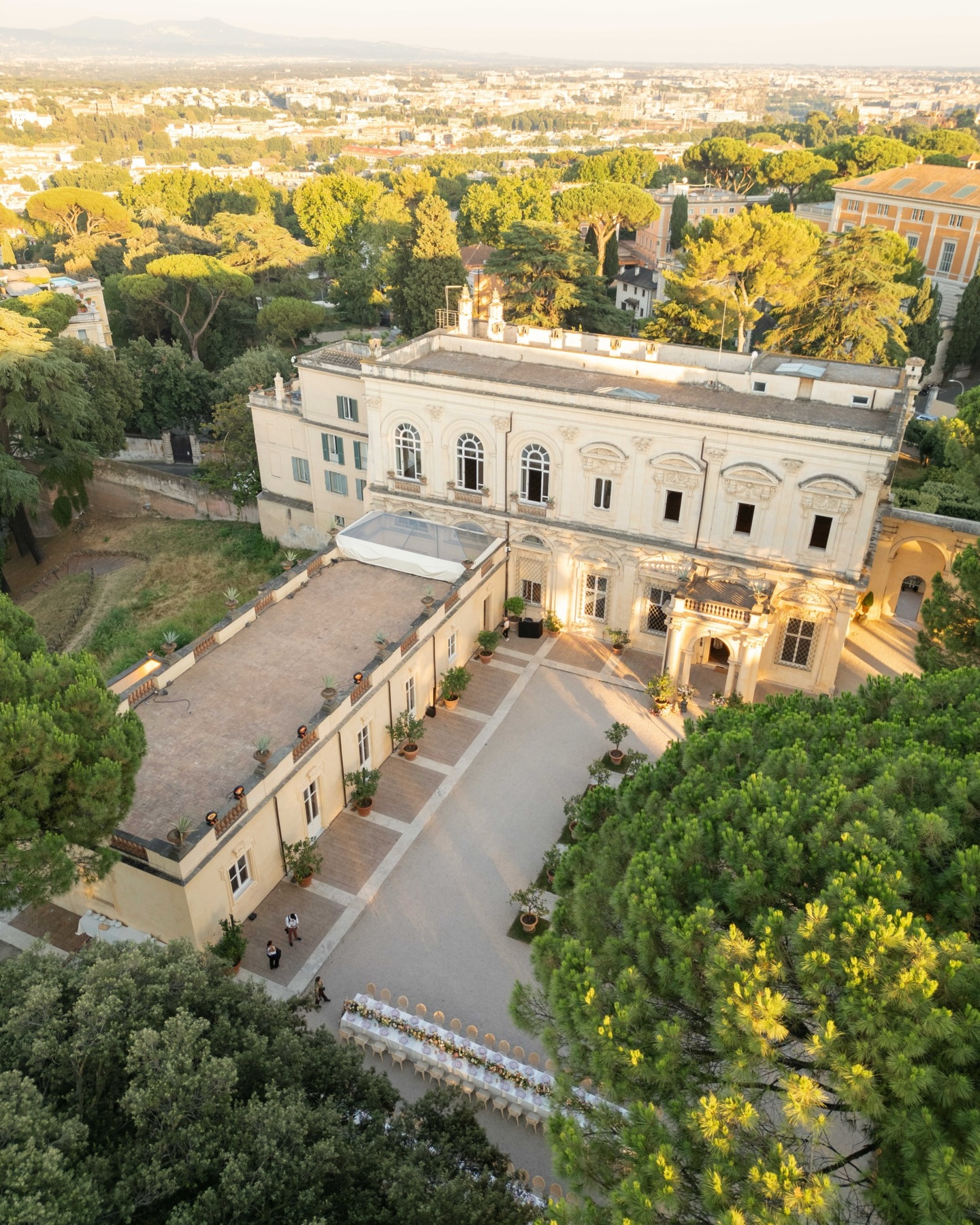 Drone shot of Villa Aurelia wedding venue in Rome